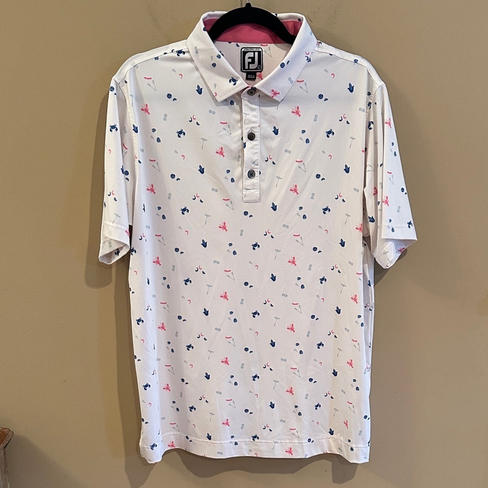 FootJoy Lisle Clam Bake Print Self Collar Golf Polo - White